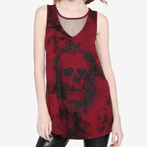 Hot Topic Red Mesh Tie-Die Wash Skull Tank Top | XSmall